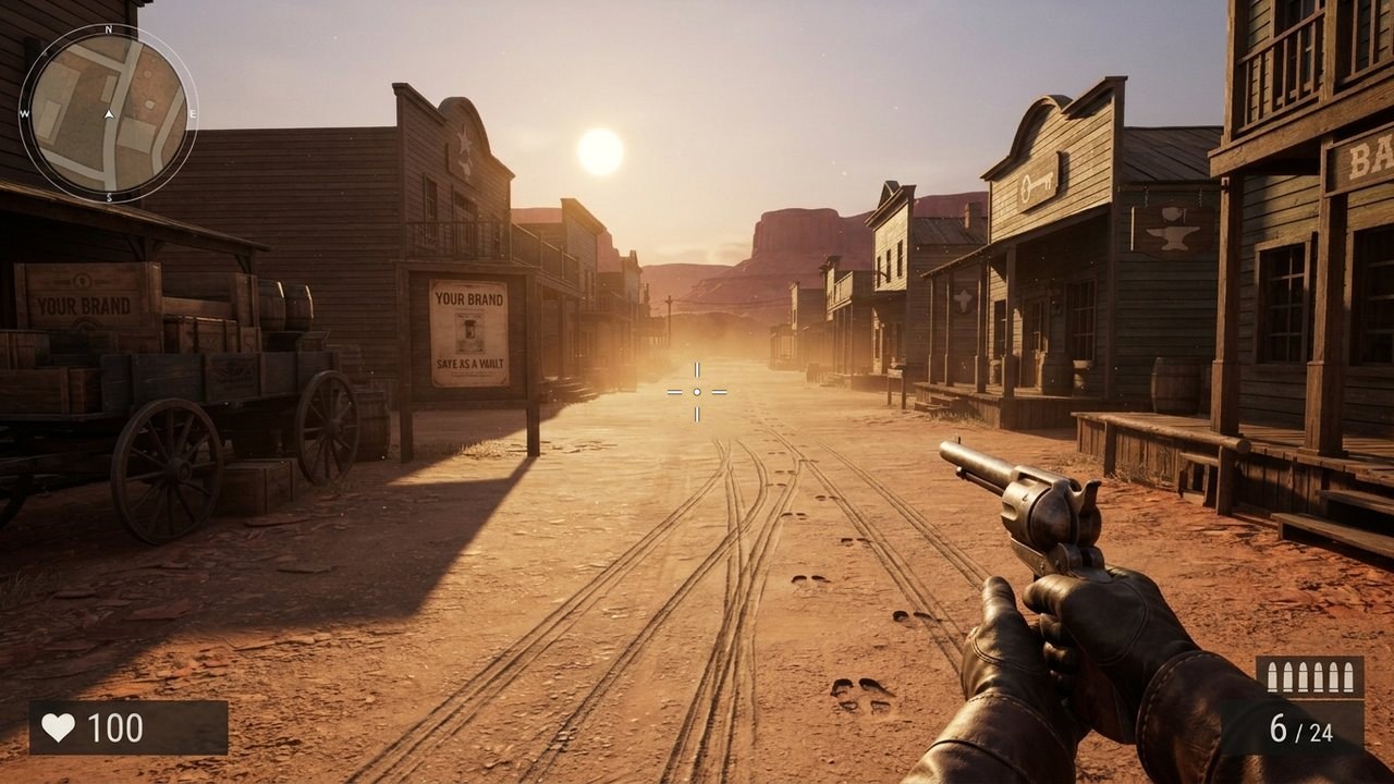 Concept: poster on a notice board and stenciled crate marks in a Wild West town
